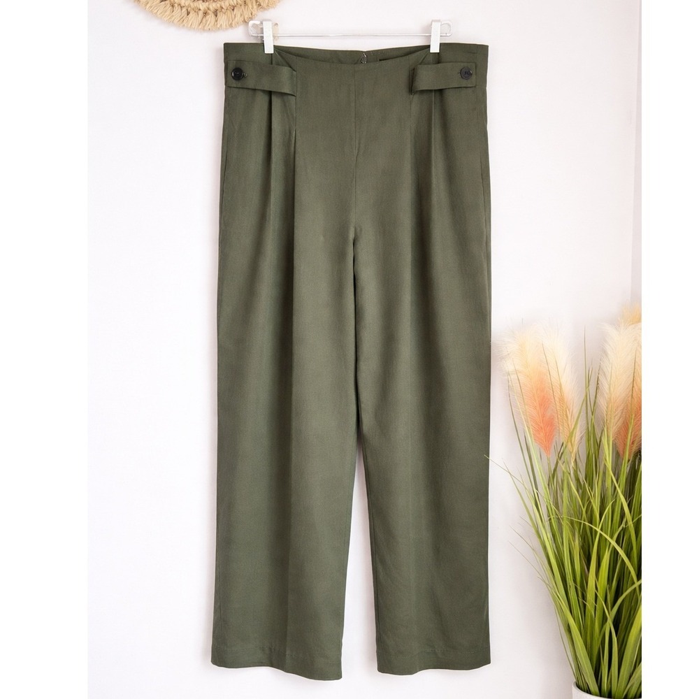 Banana Republic New Olive Green Tencel Pleated Wide Leg Pants Womens SZ 16 Chic - Picture 2 of 11